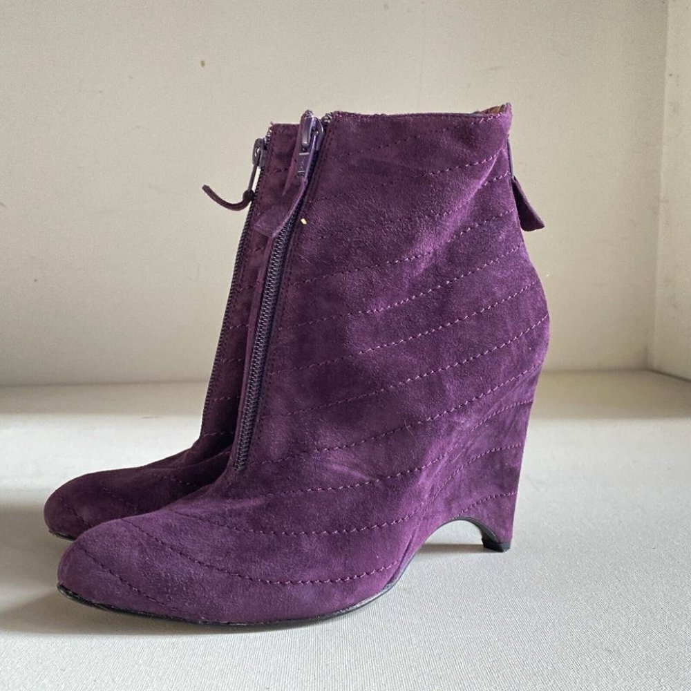 Heyraud Purple  Suede Zip up Wedge Booties 37 - Picture 3 of 8